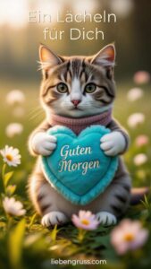 Kleines Kätzchen auf der Wiese mit Herz