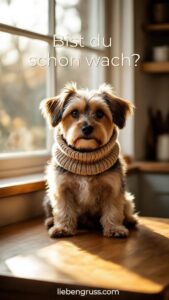 Kleiner Hund in der Küche schon wach