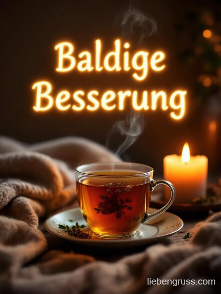 Teetopf, Kerze, weiche Stoffe und 'Baldige Besserung'