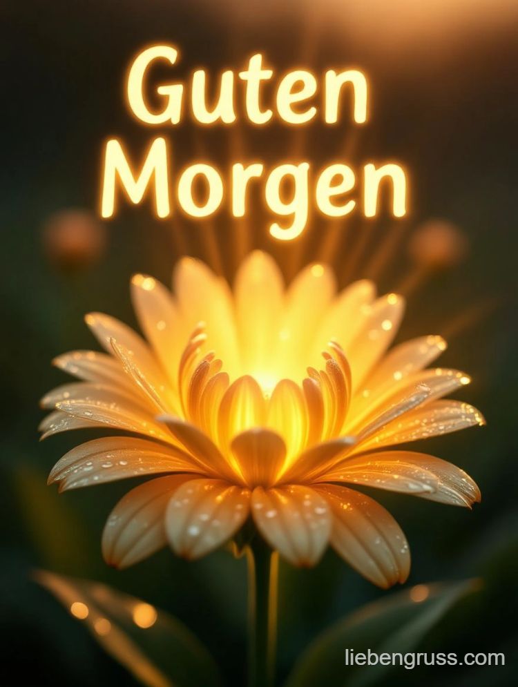 Gute Morgen-Blume mit goldenen Blüten und Tautropfen