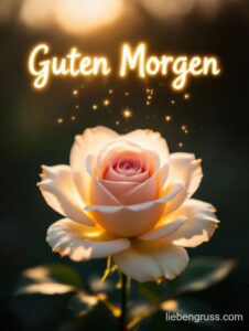 Cremfarbene Rose mit leuchtenden Sternen und 'Guten Morgen'
