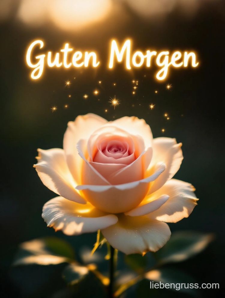 Cremfarbene Rose mit leuchtenden Sternen und 'Guten Morgen'