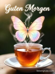 Teetasse mit Schmetterling und Dampf