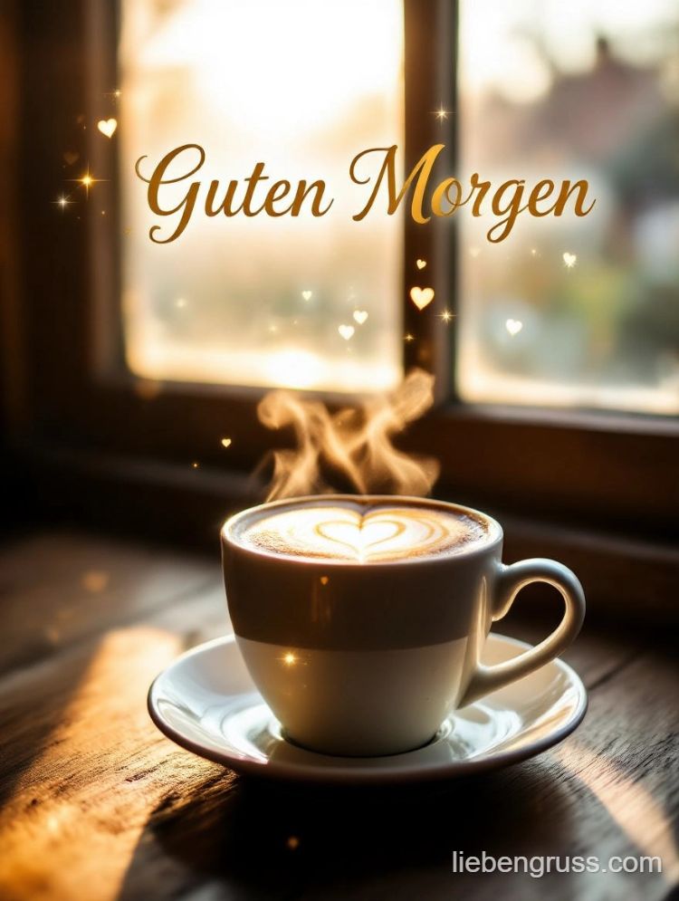Kaffee mit Herzen, Sonnenlicht, Dampf