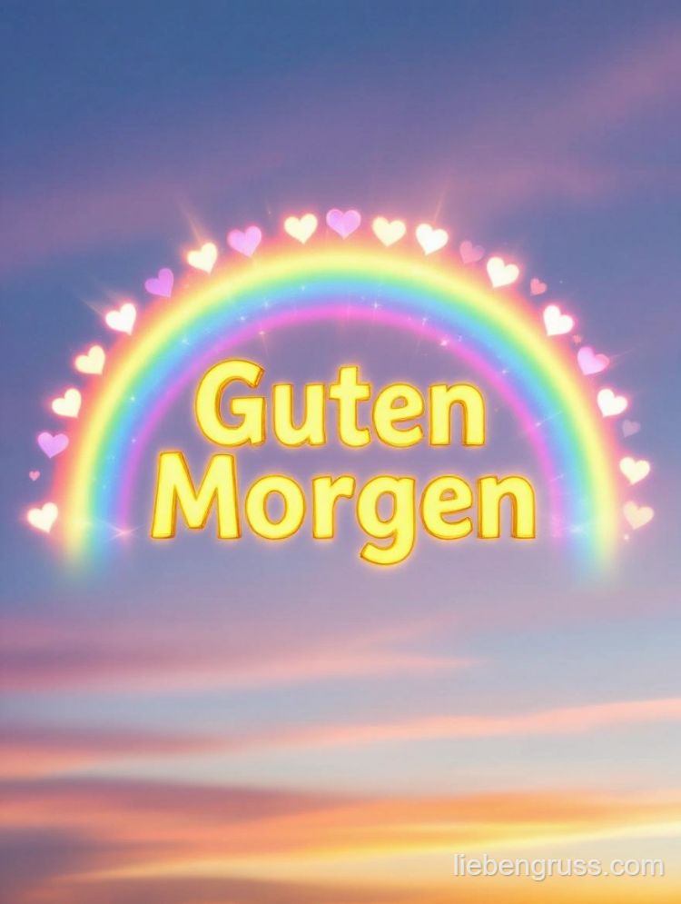 Farbiger Regenbogen und Herzen mit Guten Morgen