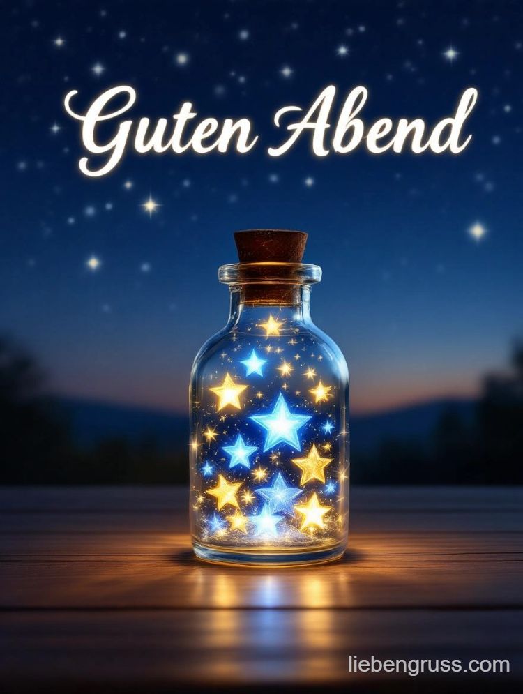 Glasfläschchen mit blau-gelben Sternen auf Holz