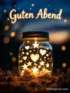 Glasgefäß mit leuchtenden Sternen, nächtlicher Himmel