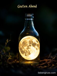 Glasflasche mit Mond und Guten Abend-Gruß