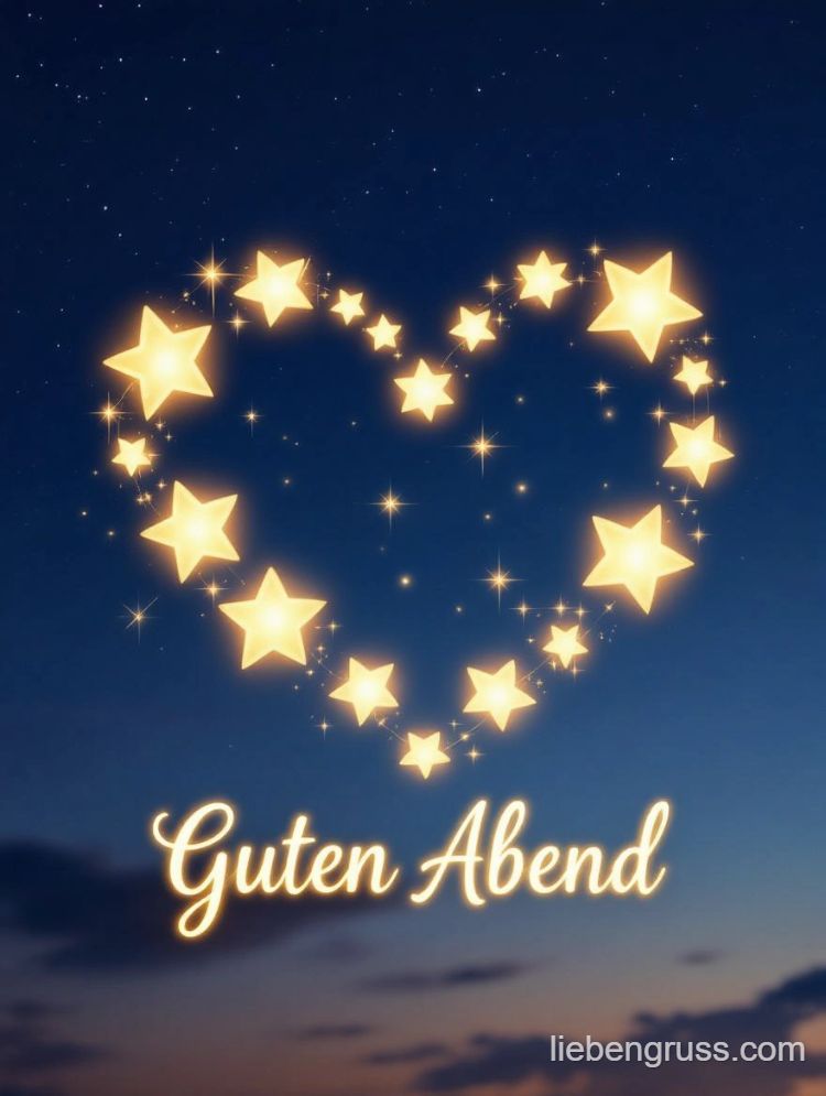 Dunkelblauer Himmel mit herzförmigem Sternenkreis und Guten Abend