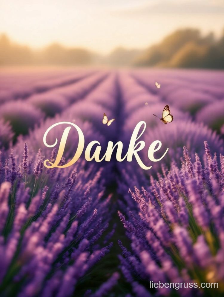 Lavendelfeld mit Schmetterlingen und Danke