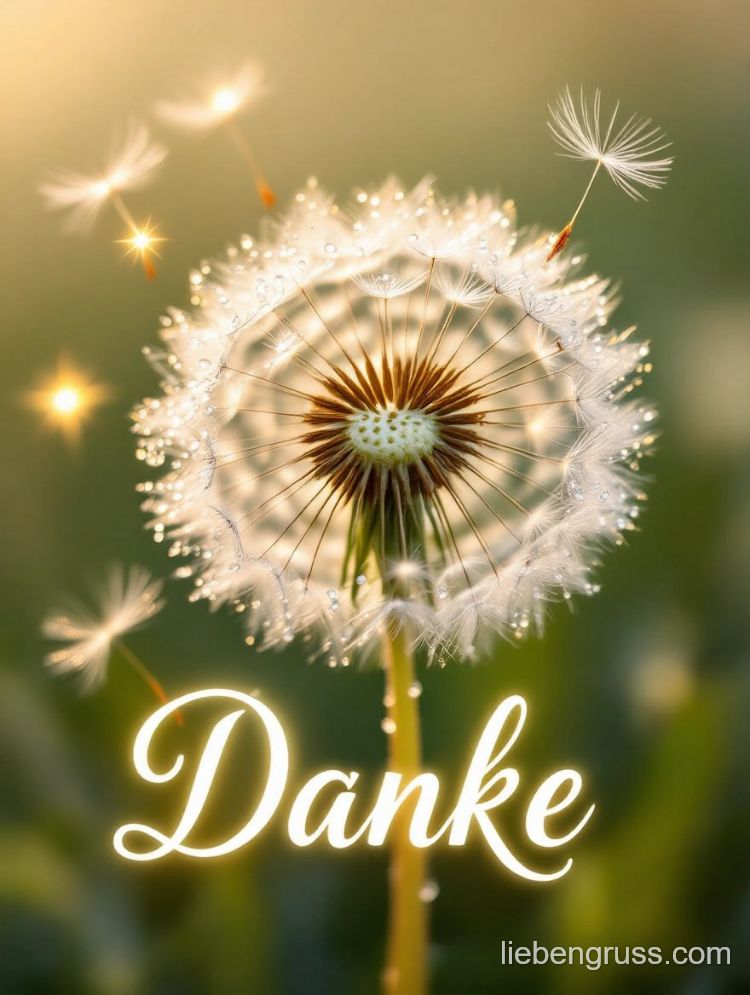 Pusteblumen Samen mit Feuchtigkeit und Danke