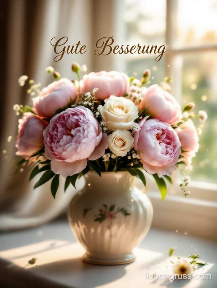 Blumenstrauß in Vase auf Fensterbrett