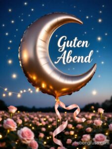 Goldener Ballon mit „Guten Abend“ schwebt über Rosenfeld unter sternklarem Himmel.