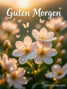 Morgensonnenaufgang mit Tau und Schmetterlingen