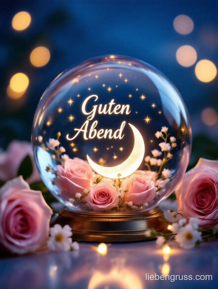 Glaskugel mit Mond, Sternen und Rosen.