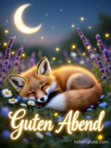 Kleiner Fuchs schläft friedlich in Lavendelwiese bei Nacht