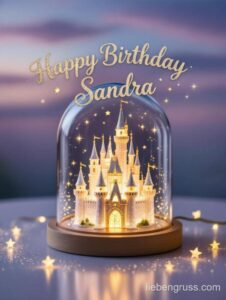 Geburtstagsschmuck in Glas schmückt Tisch mit „Happy Birthday Sandra“