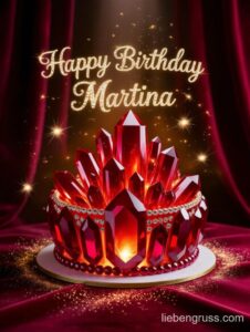 Rote Kristallkronen mit „Happy Birthday Martina“ in Gold.