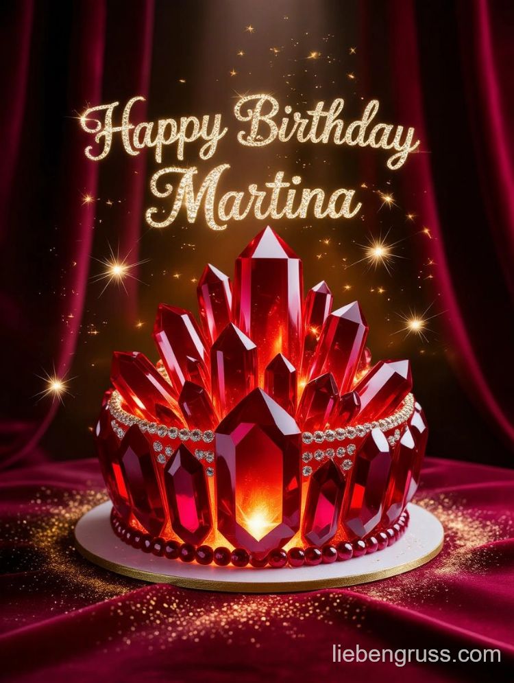 Rote Kristallkronen mit „Happy Birthday Martina“ in Gold.